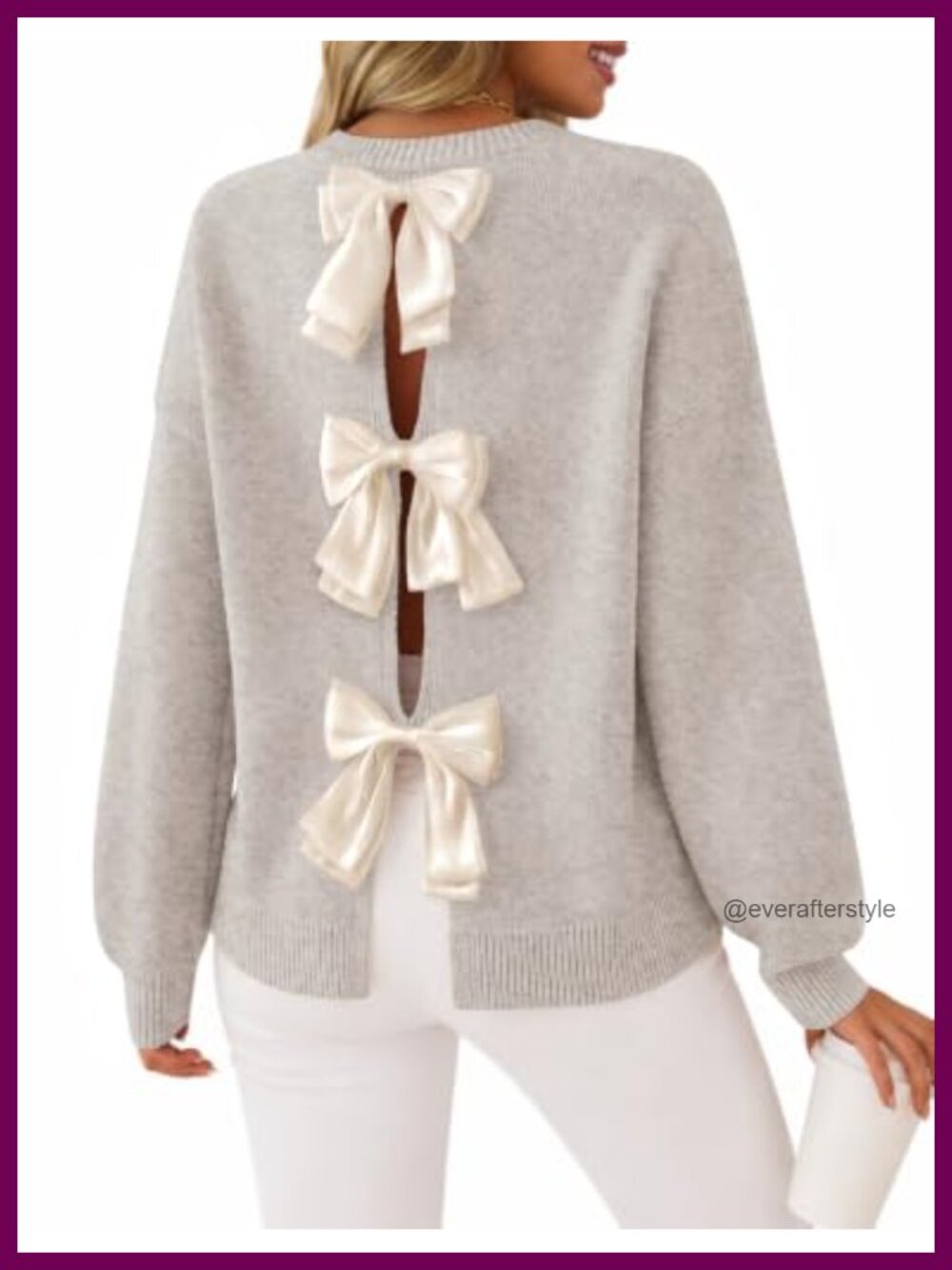 Oversized Bow Back Sweater Pullover Long Sleeve Crew Neck
